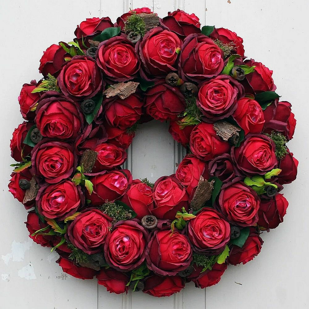 Türkranz XL mit roten Rosen aus Seide 46 cm