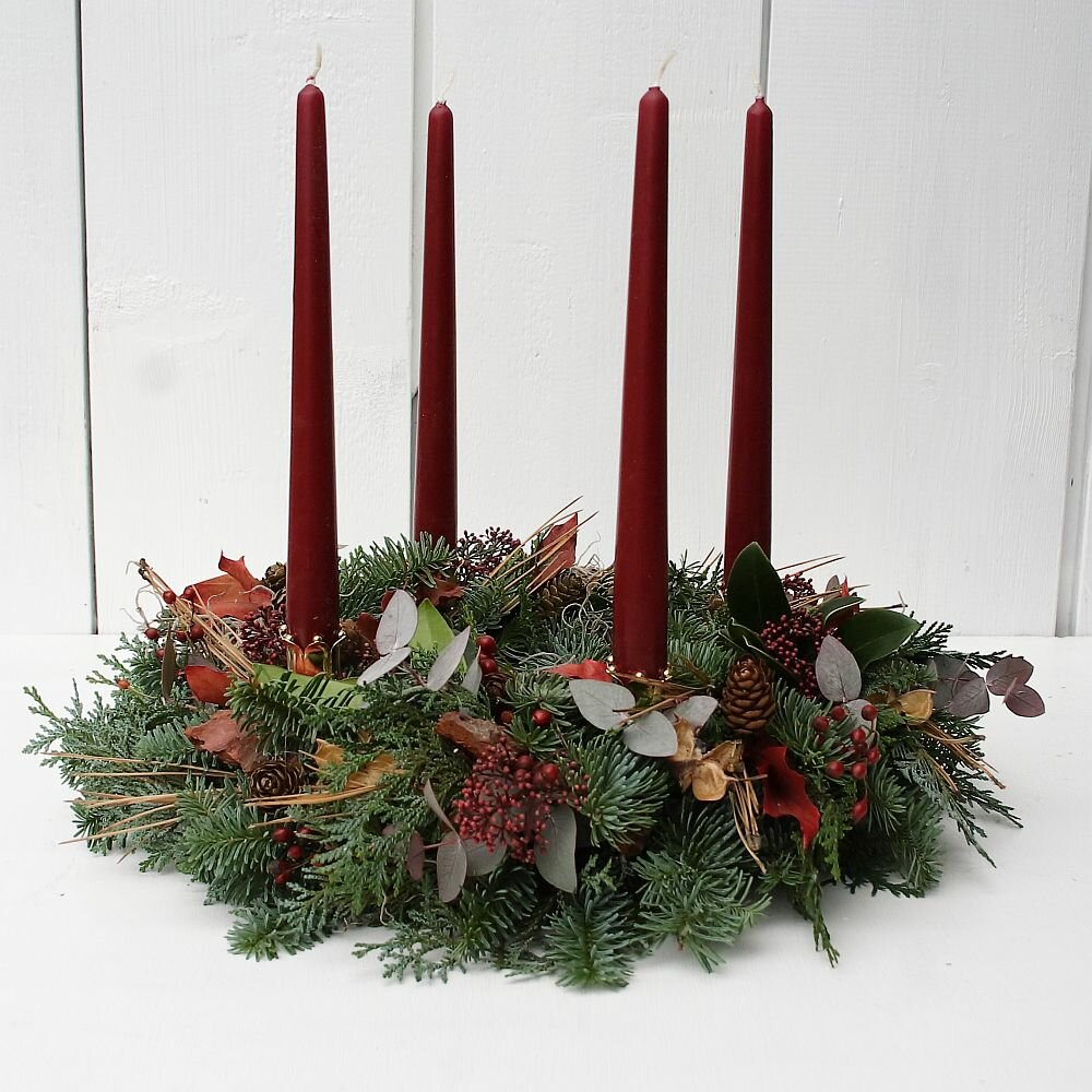 Adventskranz Ton-in-Ton frisch gebunden mit 4 Kerzen 40 cm