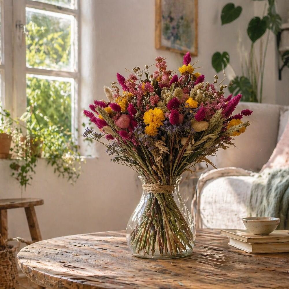 Trockenblumenstrauß im Boho Stil – bunte Sommer Deko & Geschenkidee