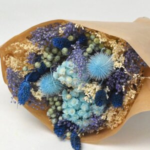 Trockenblumenstrauß mit Kugeldisteln in blau 40 cm