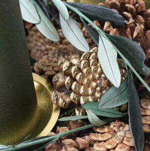 Adventskranz Natur mit 4 grünen Kerzen und Kiefernzapfen 45 cm