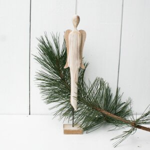 Engel auf Sockel aus Holz Weihnachtsengel weiß...