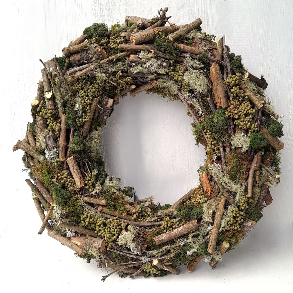 Naturkranz aus Holz & Moos Ø 57 cm | Türkranz Exklusives Unikat
