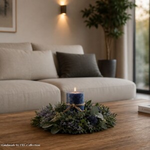 Handgefertigter Eukalyptus-Distel-Kranz – Tisch- & Wanddeko mit optionaler Kerze