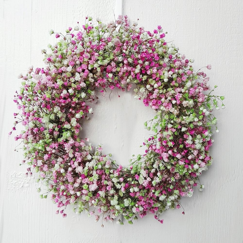 Türkranz "Las Vegas" – Frischer Schleierkrautkranz in Pink und Hellgrün