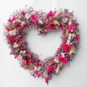 Herzkranz aus Trockenblumen in Pink-Rosa –...