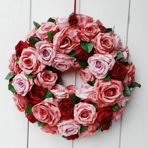 Türkranz mit Seidenrosen in Rosa, Mauve & Rot...