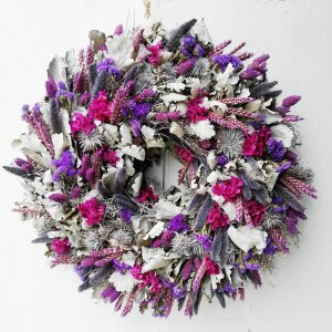 Handgefertigter Trockenkranz in Mauve, Violett und...