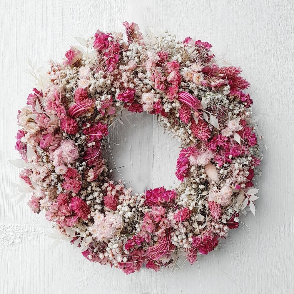 Trockenblumenkranz Rosa & Weiß 30 cm – handgefertigte Boho Dekoration