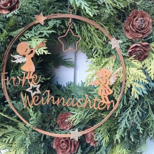 Adventskranz "Frohe Weihnachten" mit frischem Koniferengrün gebunden