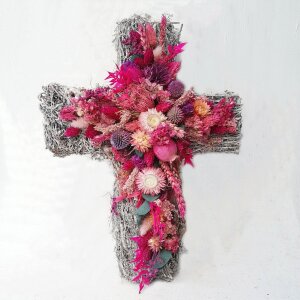 Trauerkreuz aus Trockenblumen Rosa & Pink –...