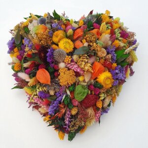 Grabherz aus Trockenblumen in Gelb Orange Blau &...