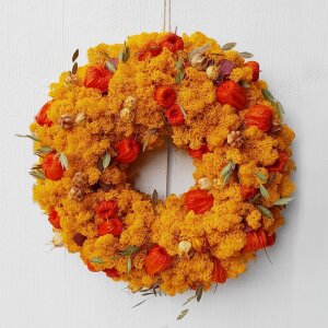 Herbstkranz mit prepariertem gelben Islandmoos Physalis...