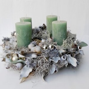 Adventskranz Türkis mit Disteln, Eukalyptus &...