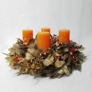 Adventskranz Orange & Gold mit 4 Kerzen –...