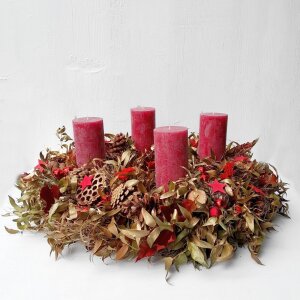 Adventskranz XL Rot & Gold mit 4 roten Kerzen –...