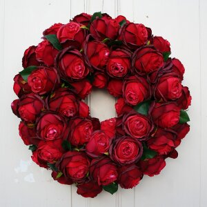 Türkranz XL Seidenblumen mit roten Rosen