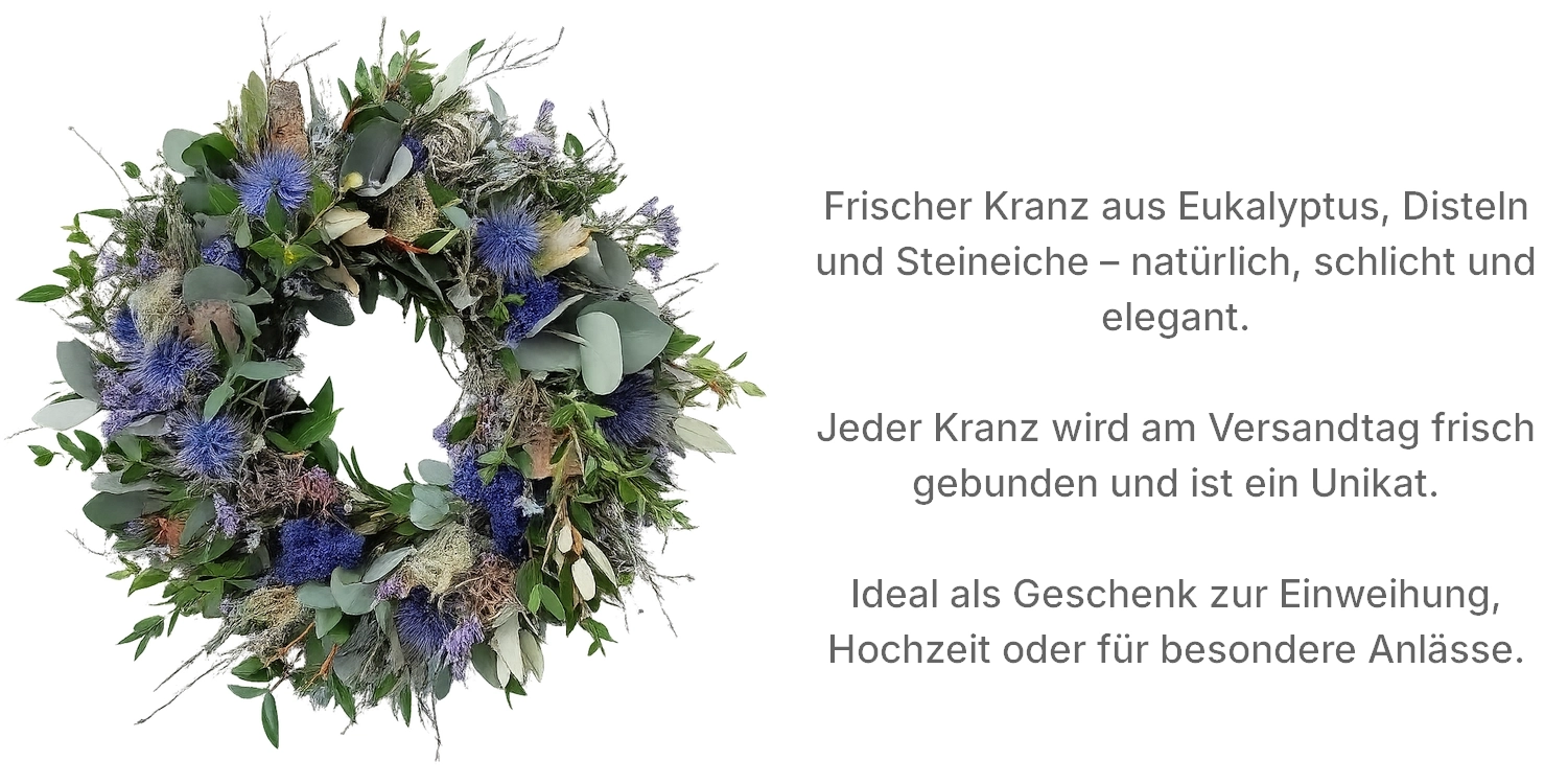 Türkranz frisch gebunden aus Eukalyptus & Disteln