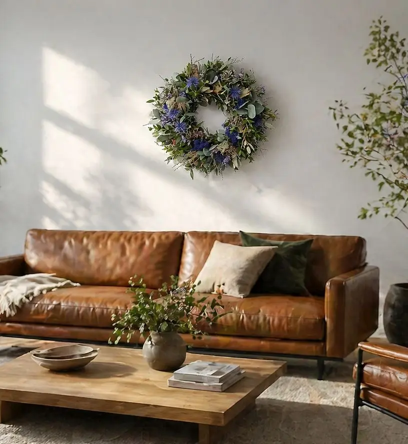 Türkranz frisch gebunden aus Eukalyptus & Disteln